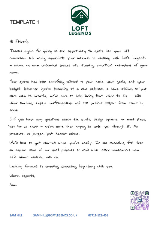 Letter Example for: Loft Legends