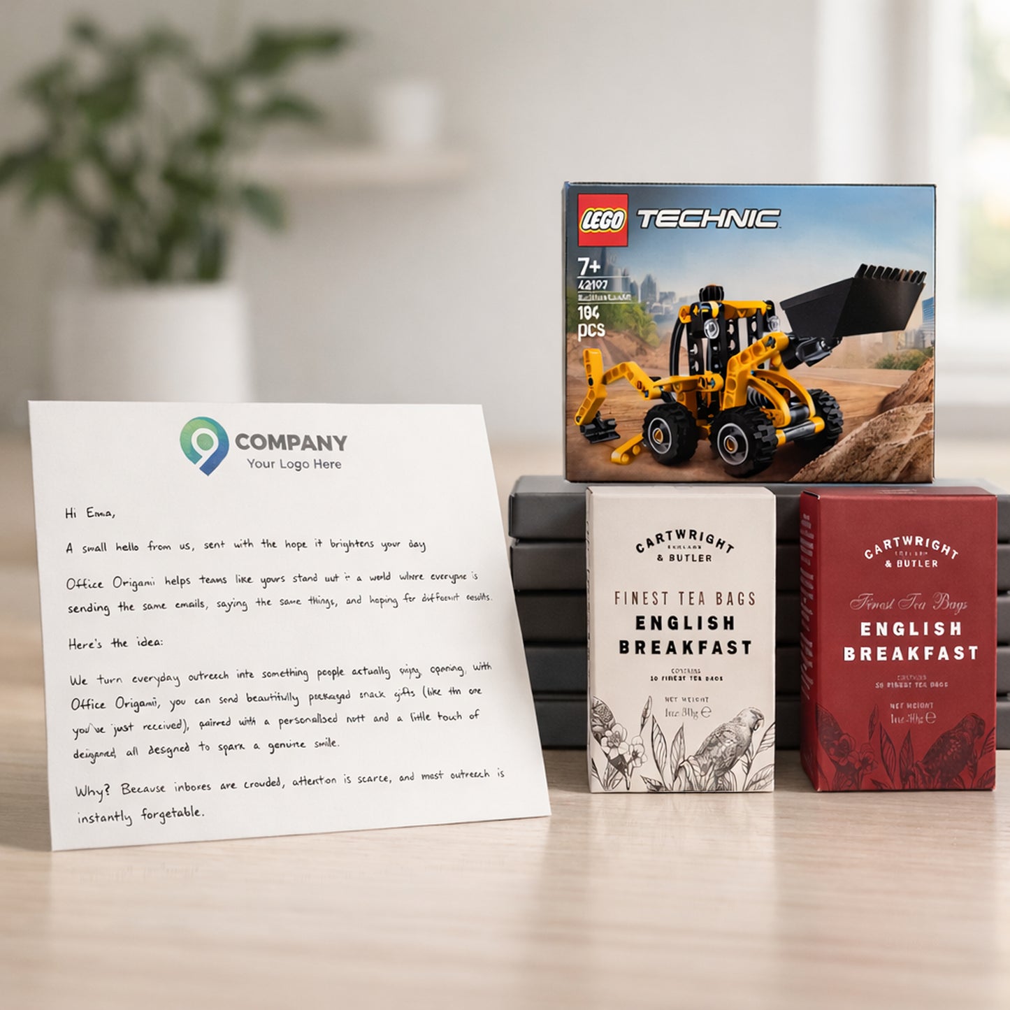 Lego Technic Loader + Tea Set + A4 Letter